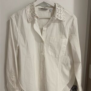& Other Stories Cream Shirt with Beaded Collar